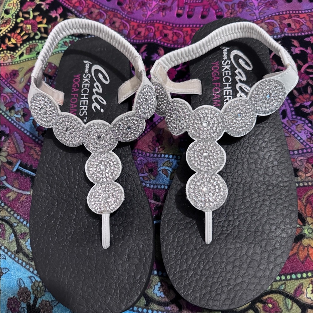 Skechers Black and Silver Embellished Sandals